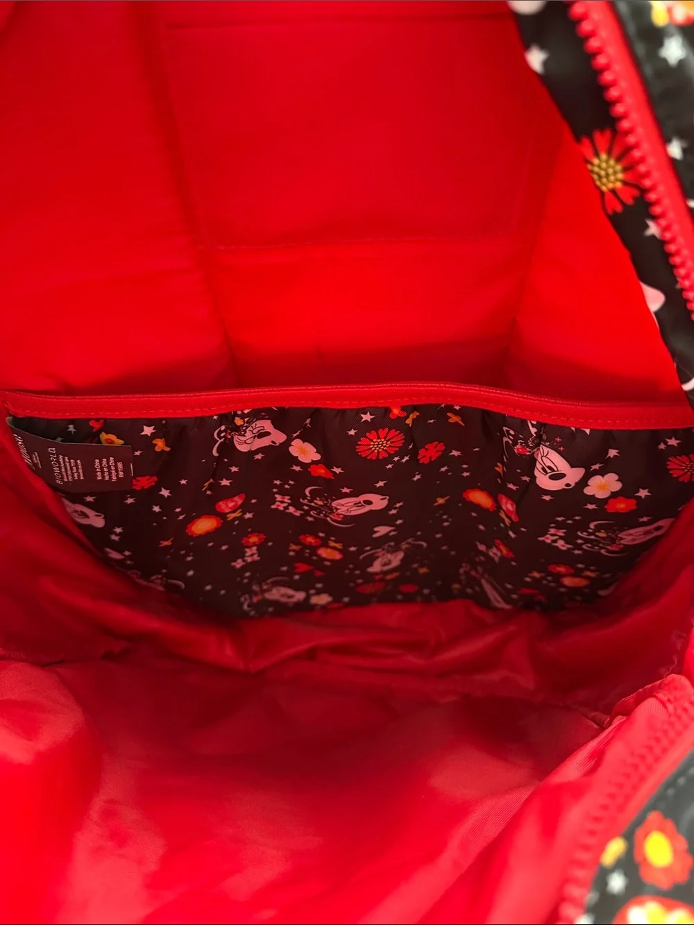 Disney Minnie Mouse Black and Red Kids Backpack with Floral Print